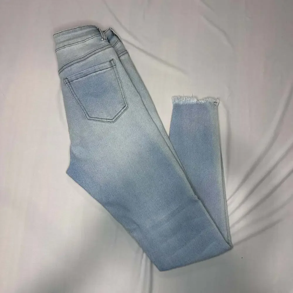 Bamboo Original Denim Light Wash Distressed Raw Hem Skinny Jeans